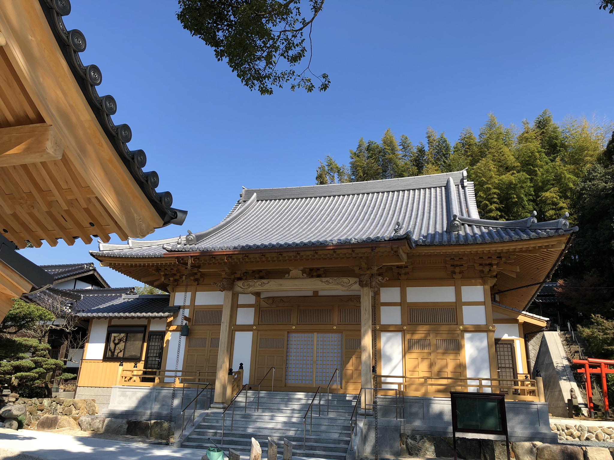 青空の下の通玄院本堂